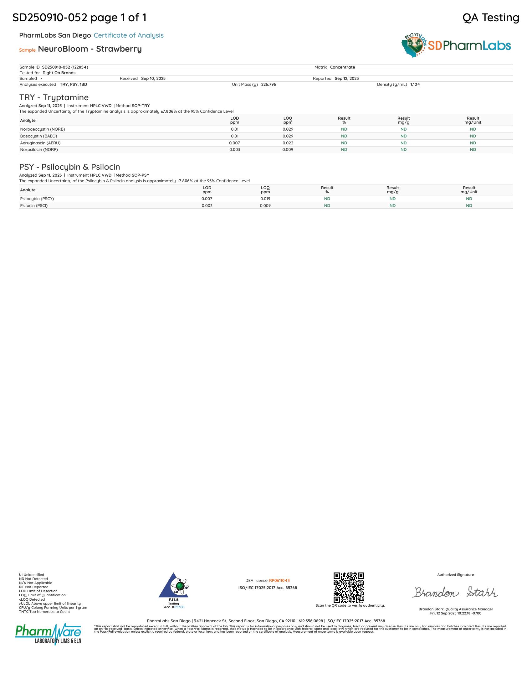 NeuroBloom Magical Extract 1000mg - Strawberry lab report