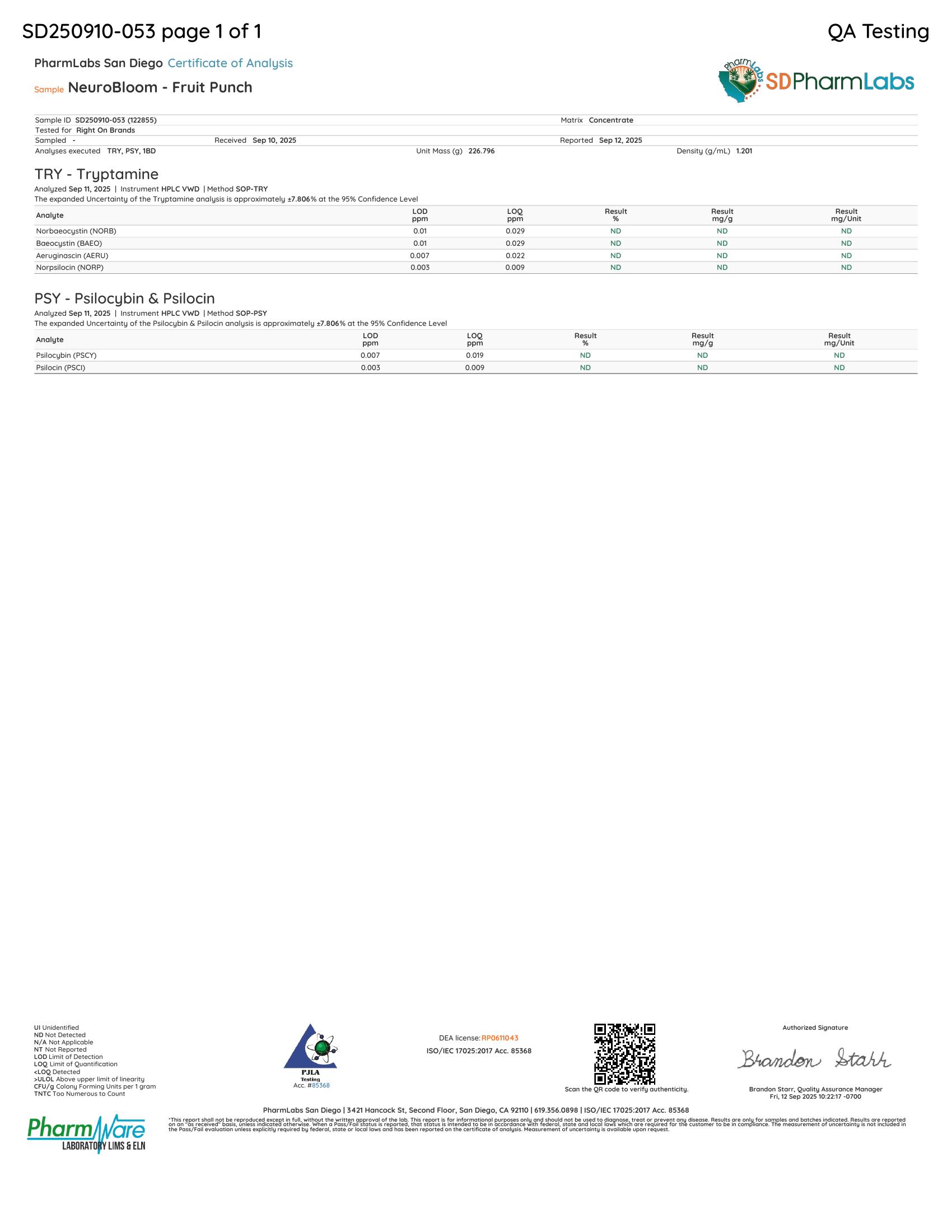 NeuroBloom Magical Extract 1000mg - Fruit Punch Lab Report