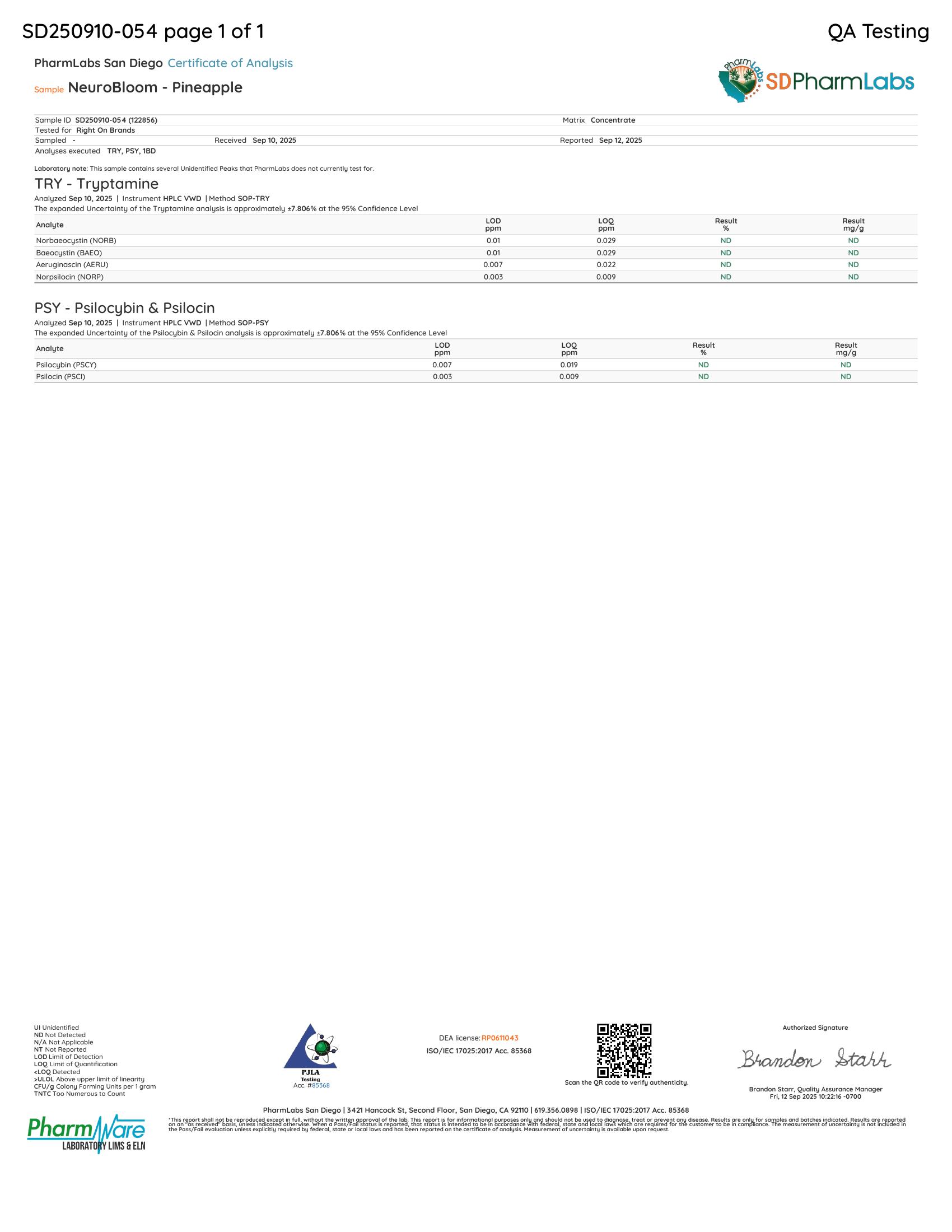 NeuroBloom Magical Extract 1000mg - Pineapple lab report