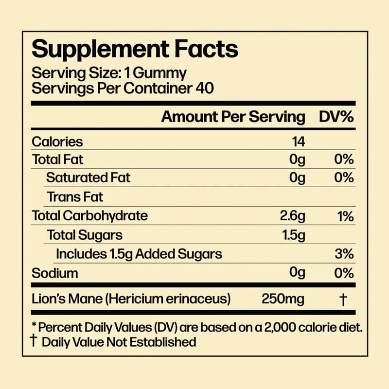 MushroomFX Mushroom Gummies 15g – Lions Mane - supplement facts