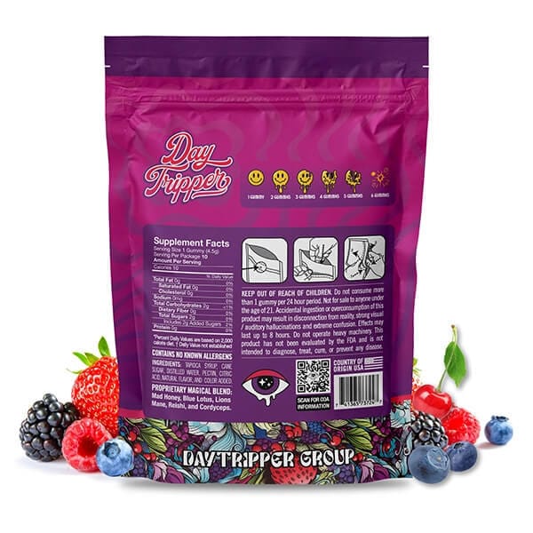 Day Tripper Mushroom Gummies - 10ct - Wildberry Odyssey back