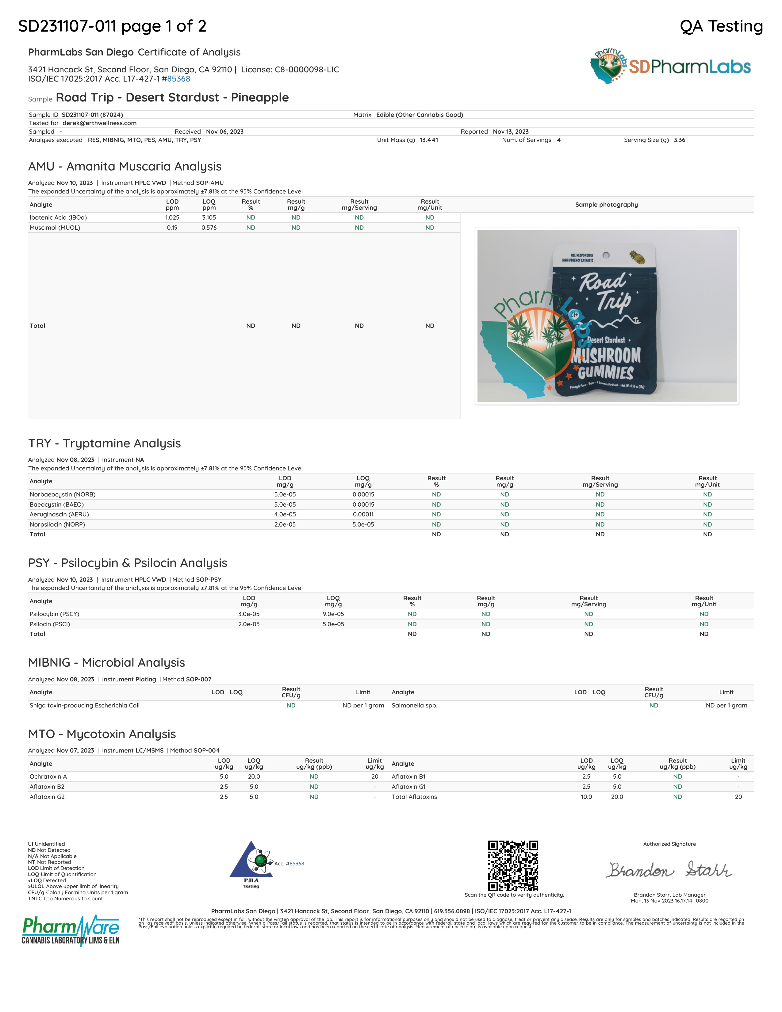 Road Trip Mushroom Gummies - Desert stardust pineapple lab report